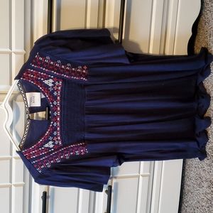 Embroidered Navy Flowy Top